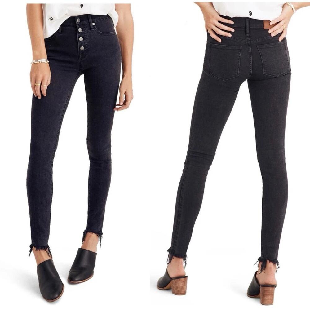 MADEWELL 9" Mid Rise Skinny Jeans Dark Gray H3026 Button Front Sz 28 Denim